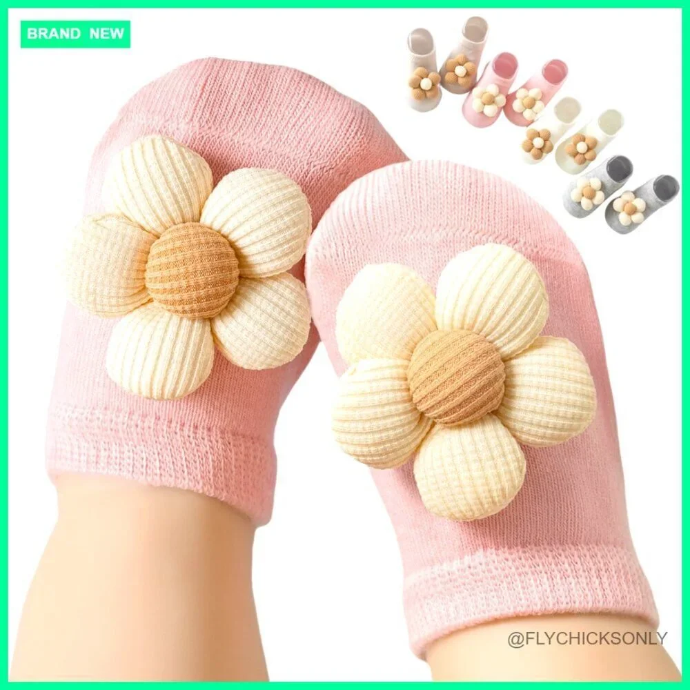 Toddler Non-Slip Ankle Socks 4 Pairs Cotton Floral Design